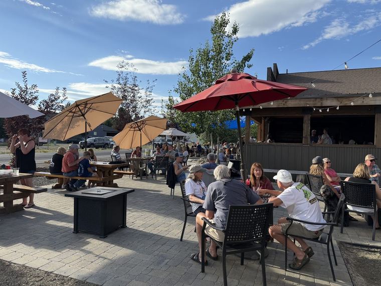 Outdoor patio seating at Broken Horn Brewing Co.