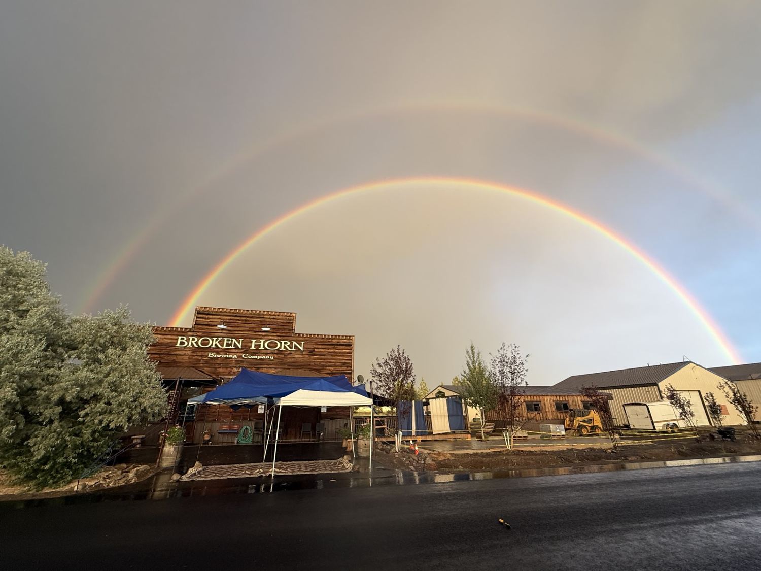Double rainbow over Broken Horn Brewing Co.